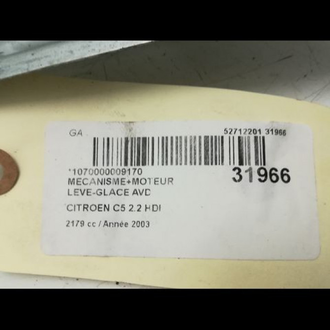 Mecanisme + moteur lève-glace avant droit occasion CITROEN C5 I Phase 1 03-2001->09-2004 2.2 HDi 9222P5 7