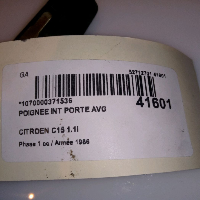 Poignee int porte avg occasion CITROEN C15 Phase 1 07-1987->06-1996 1.1i 95505200FYC 3