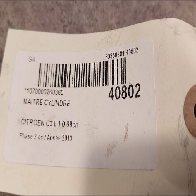 Maitre cylindre occasion CITROEN C3 II Phase 2 03-2013->12-2016 1.0 68ch 4601W8 2