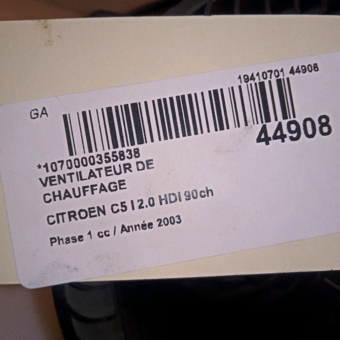 Ventilateur de chauffage occasion CITROEN C5 I Phase 1 03-2001->09-2004 2.0 HDI 90ch 6441N6 4