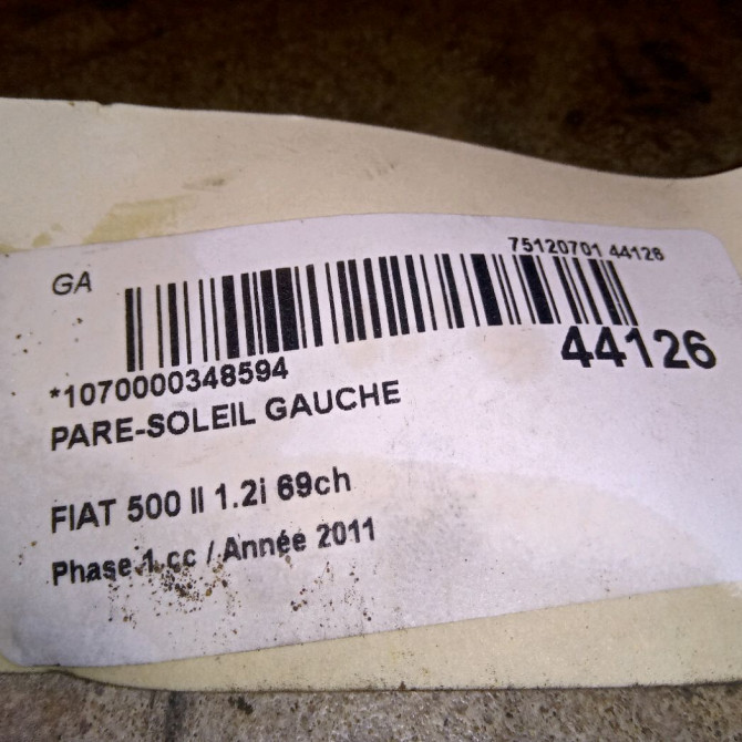 Pare-soleil gauche occasion FIAT 500 II 500 II Phase 1 2007-07-01->2016-03-31 1.2i 69ch 735755396 3