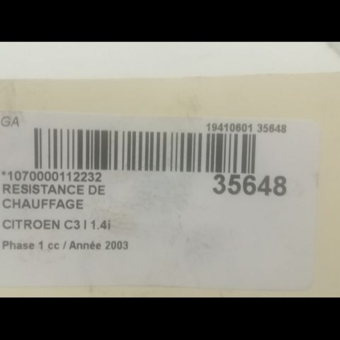 Resistance de chauffage occasion CITROEN C3 I Phase 1 04-2002->10-2005 1.4i 3