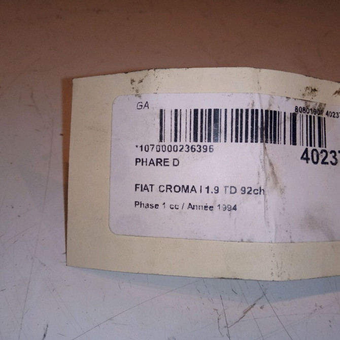 Phare droit occasion FIAT CROMA I Phase 1 04-1995->04-1999 1.9 TD 92ch 4