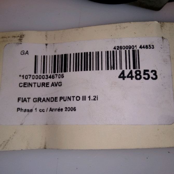 Ceinture avant gauche occasion FIAT GRANDE PUNTO III Phase 1 09-2005->12-2013 1.2i 65ch 735489526 4