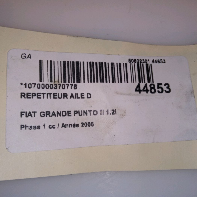 Répétiteur aile droite occasion FIAT GRANDE PUNTO III Phase 1 09-2005->12-2013 1.2i 65ch 51717793 4
