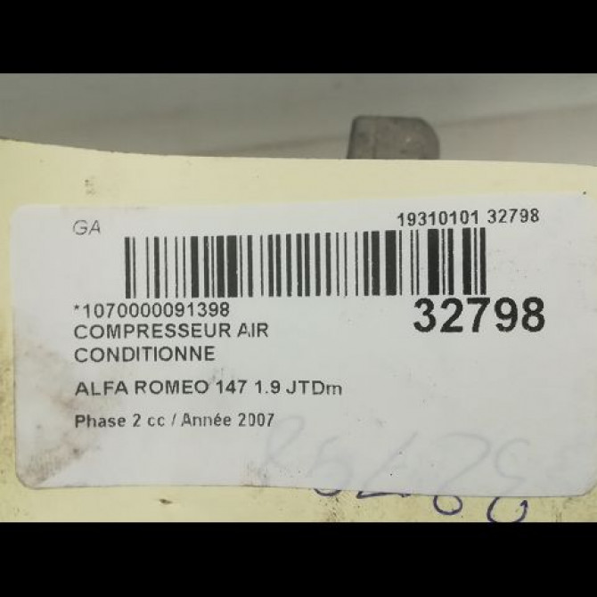 Compresseur air conditionne occasion ALFA ROMEO 147 Phase 2 09-2004->10-2010 1.9 JTDm 120ch 51752531 5