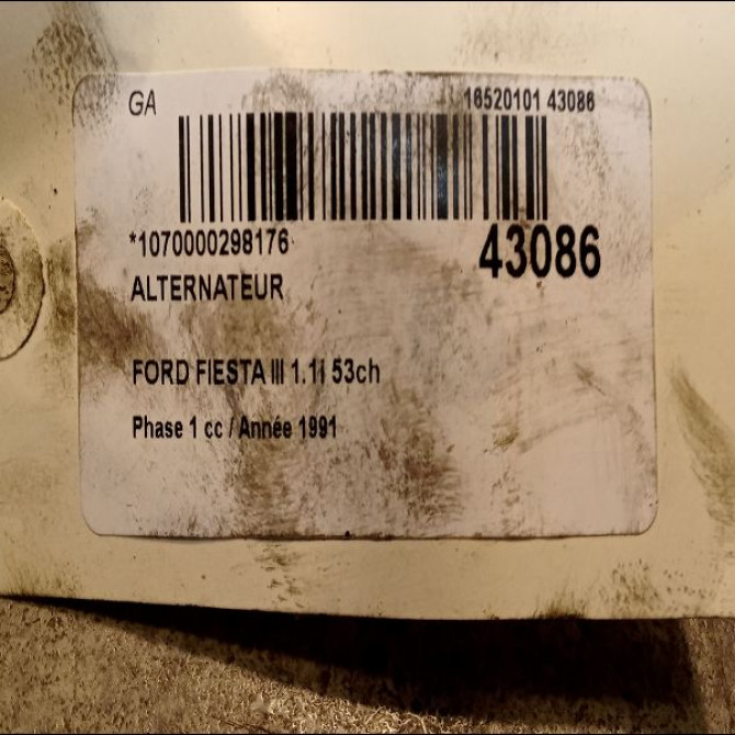 Alternateur occasion FORD FIESTA III Phase 1 03-1989->01-1994 1.1i 53ch 3