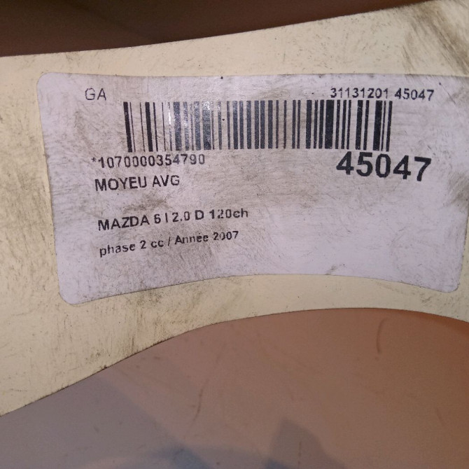 Moyeu avg occasion MAZDA 6 I phase 2 06-2005->10-2008 2.0 D 120ch GP9A33060B 4