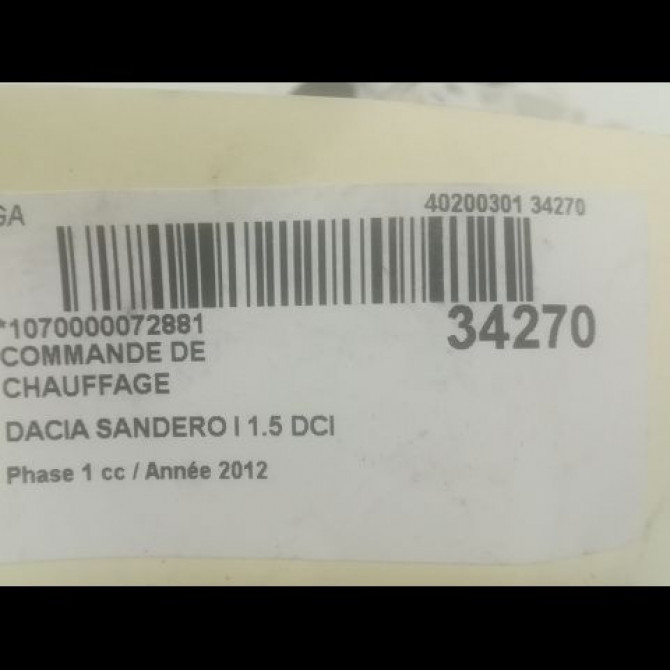 Commande de chauffage occasion DACIA SANDERO I Phase 1 06-2008->10-2012 1.5 DCI 85ch 275101924R 3