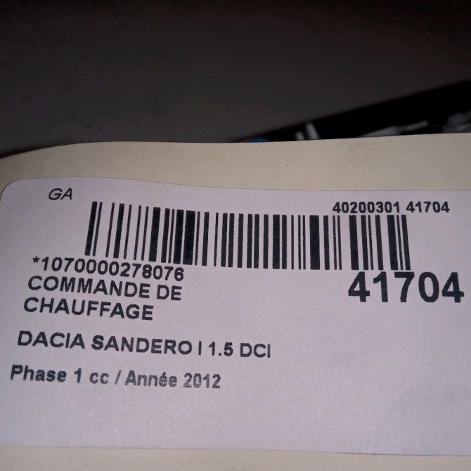 Commande de chauffage occasion DACIA SANDERO I Phase 1 06-2008->10-2012 1.5 DCI 90ch 275101924R 3