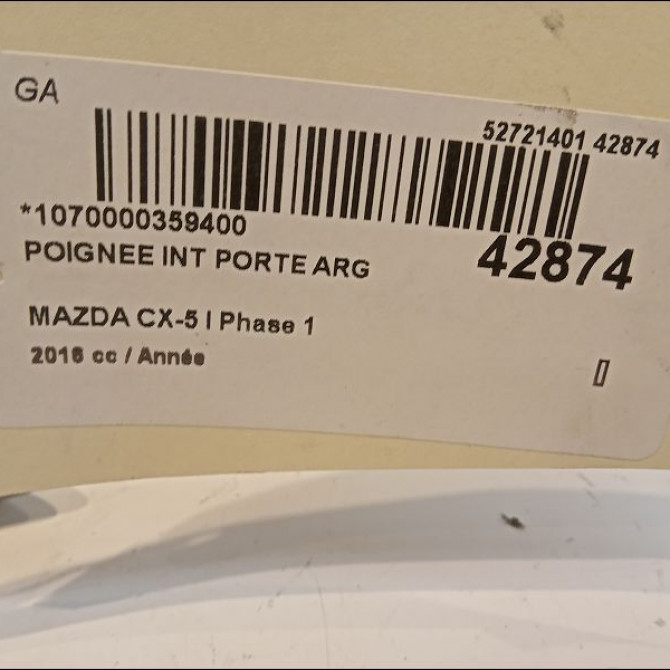 Poignee int porte arg occasion MAZDA CX-5 I Phase 1 01-2012->... KD5359330C 3