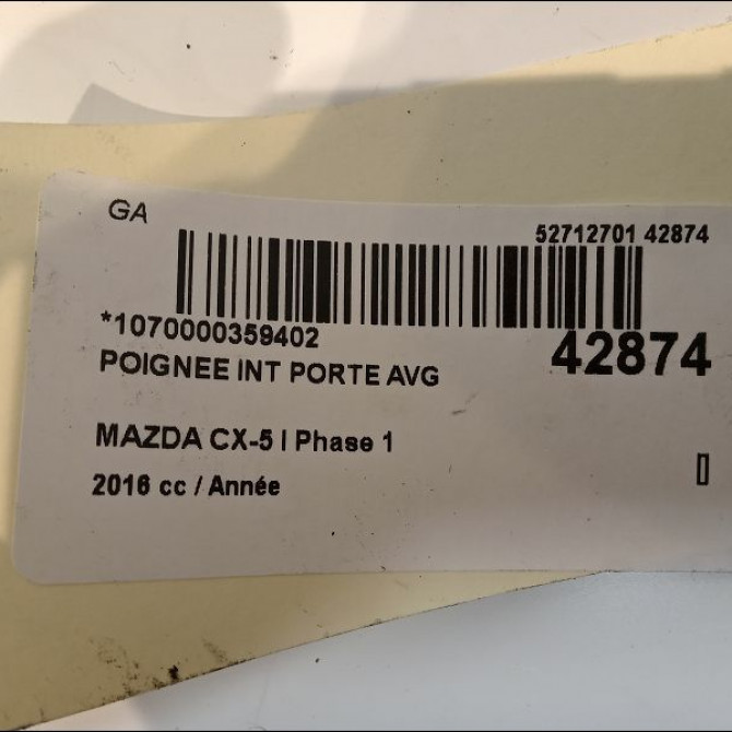 Poignee int porte avg occasion MAZDA CX-5 I Phase 1 01-2012->... KD5359330C 3