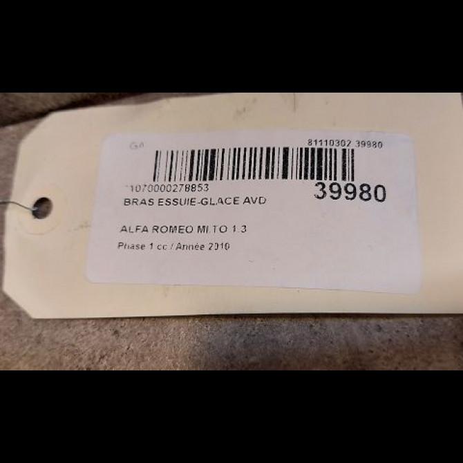 Bras essuie-glace avant droit occasion ALFA ROMEO MI.TO MI.TO Phase 1 2008-09-01->2016-12-31 1.3 JTDM 95ch 50521548 2