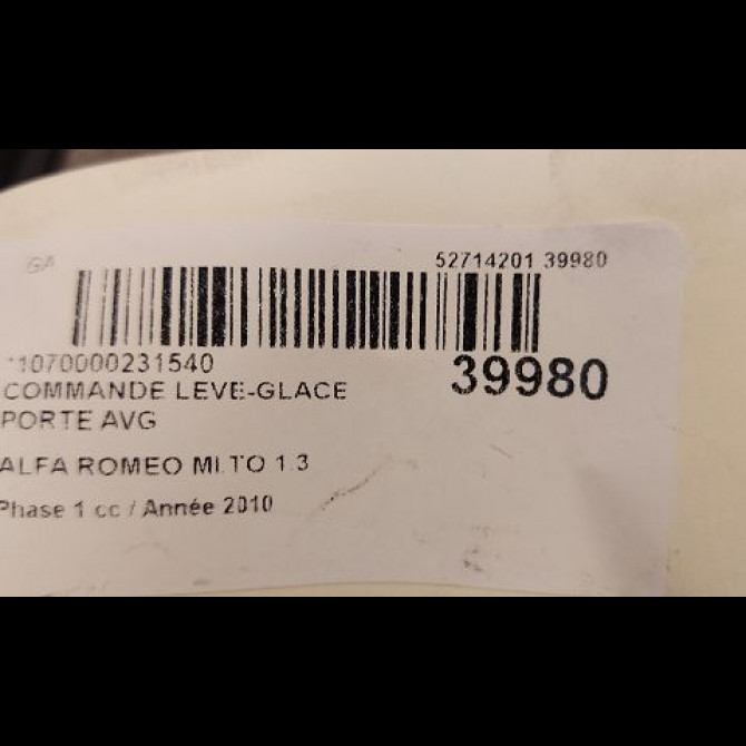 Commande lève-glace porte avant gauche occasion ALFA ROMEO MI.TO MI.TO Phase 1 2008-09-01->2016-12-31 1.3 JTDM 95ch 156085171 3