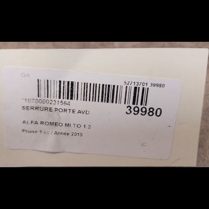 Serrure porte avd occasion ALFA ROMEO MI.TO MI.TO Phase 1 2008-09-01->2016-12-31 1.3 JTDM 95ch 50522847 3