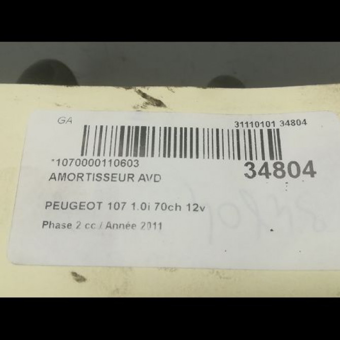 Amortisseur avant droit occasion PEUGEOT 107 Phase 2 01-2009->01-2012 1.0i 70ch 12v 1610852980 3