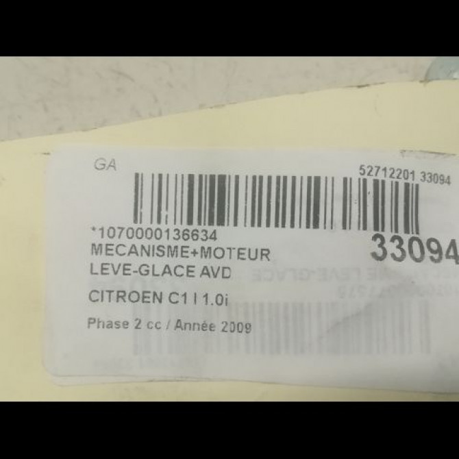 Mecanisme + moteur lève-glace avant droit occasion CITROEN C1 I Phase 2 11-2008->01-2012 1.0i 9222T6 4
