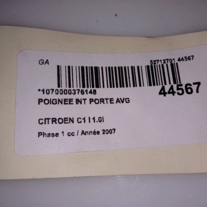 Poignee int porte avg occasion CITROEN C1 I Phase 1 06-2005->11-2008 1.0i 9143K9 3