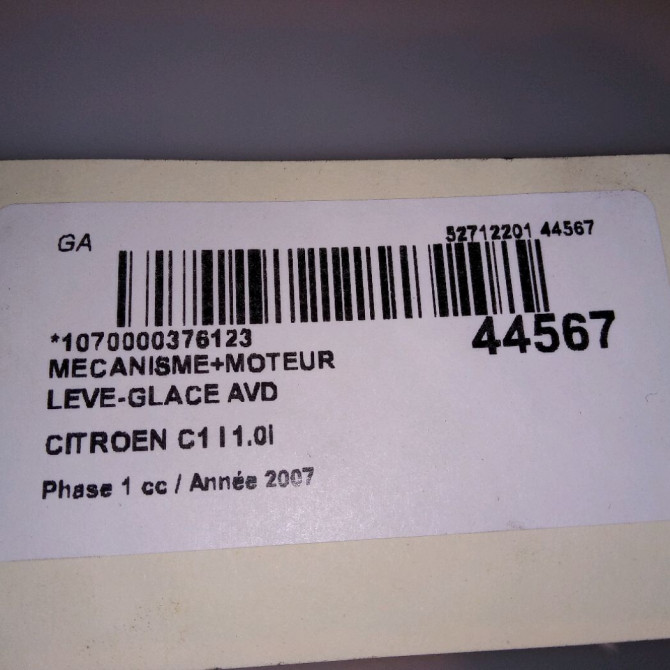 Mecanisme + moteur lève-glace avant droit occasion CITROEN C1 I Phase 1 06-2005->11-2008 1.0i 9222T6 4