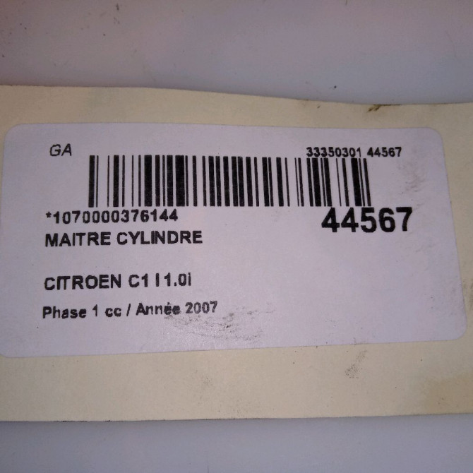 Maitre cylindre occasion CITROEN C1 I Phase 1 06-2005->11-2008 1.0i 4601R3 4