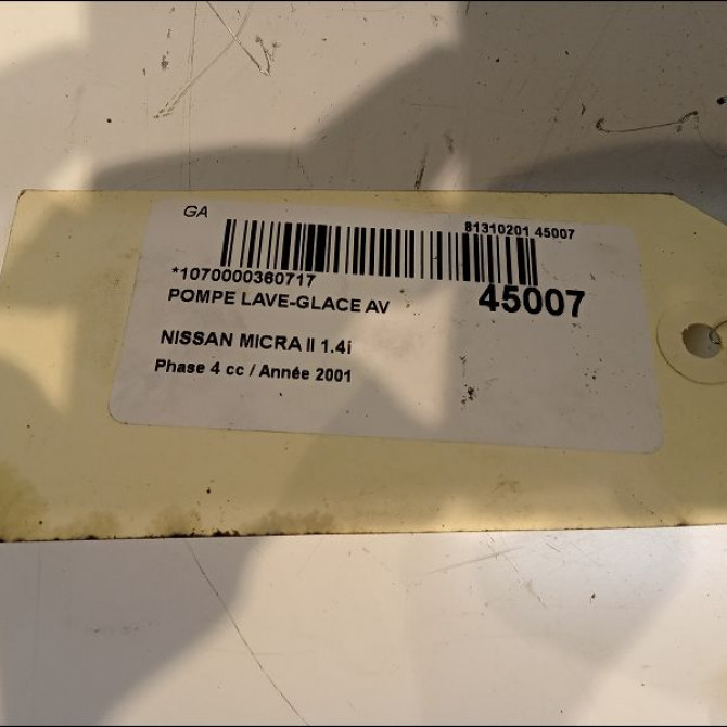 Pompe lave-glace avant occasion NISSAN MICRA II Phase 4 09-2000->03-2003 1.4i 28920BU000 3