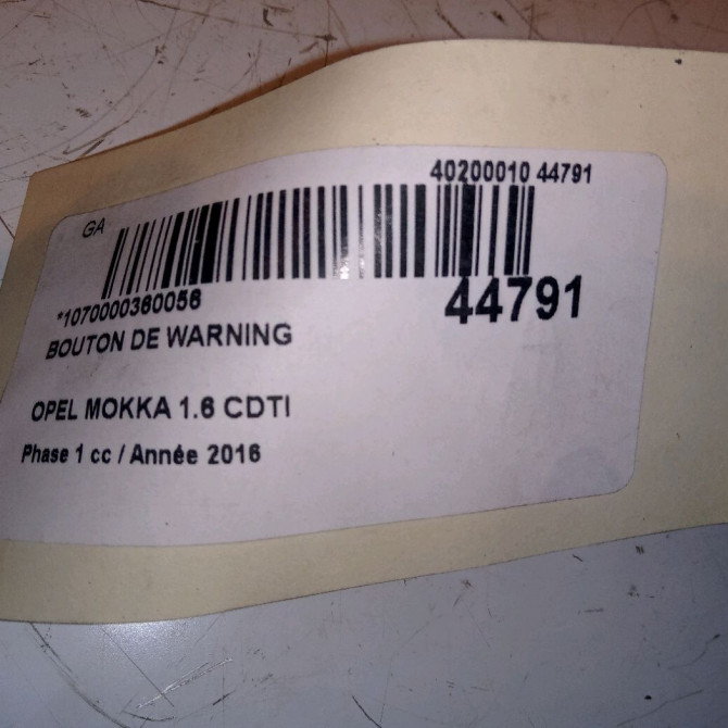 Bouton de warning occasion OPEL MOKKA Phase 1 10-2012->... 1.6 CDTI 136ch 95016183 4