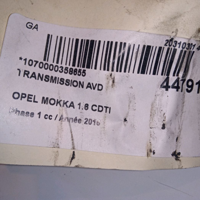 Transmission avant droite occasion OPEL MOKKA Phase 1 10-2012->... 1.6 CDTI 136ch 95522308 3