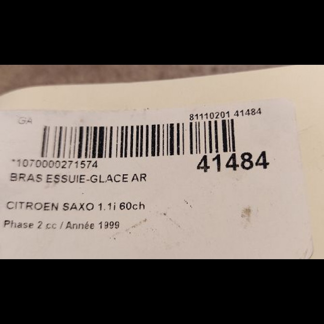 Bras essuie-glace arrière occasion CITROEN SAXO Phase 2 09-1999->12-2004 1.1i 60ch 6429H9 2