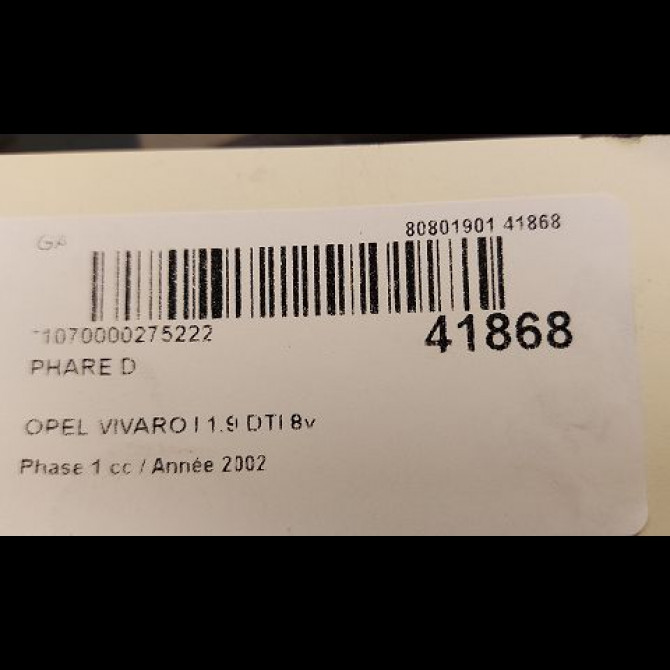 Phare droit occasion OPEL VIVARO I Phase 1 10-2002->08-2006 1.9 DTI 8v 100ch 91165720 3