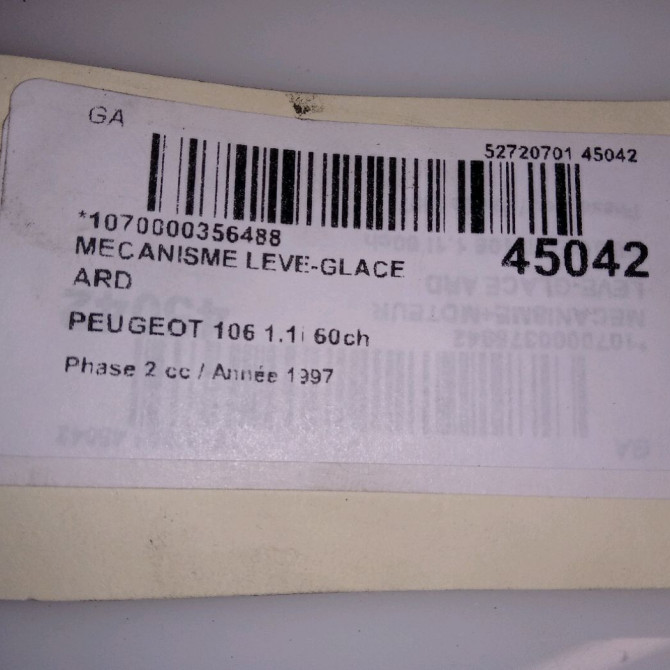 Mecanisme leve-glace arrière droit occasion PEUGEOT 106 Phase 2 04-1996->09-2003 1.1i 60ch 922464 4