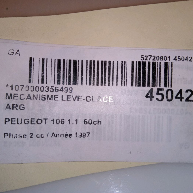 Mecanisme leve-glace arrière gauche occasion PEUGEOT 106 Phase 2 04-1996->09-2003 1.1i 60ch 922361 4