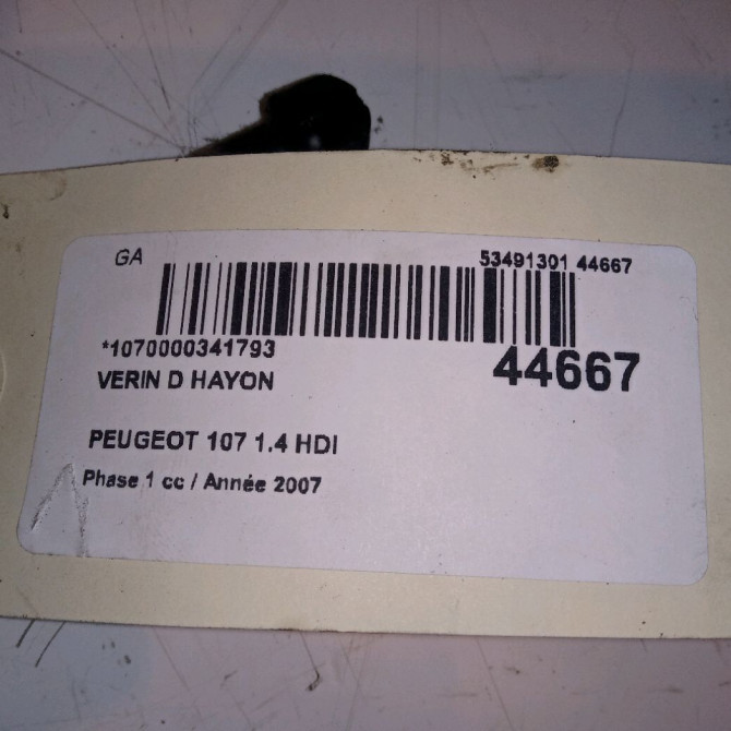 Verin droit hayon occasion PEUGEOT 107 Phase 1 06-2005->12-2008 1.4 HDI 3