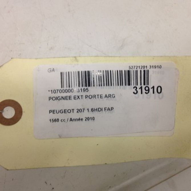 Poignee ext porte arg occasion PEUGEOT 207 Phase 1 04-2006->06-2013 1.6 HDI 8v 92ch 9101GH 4
