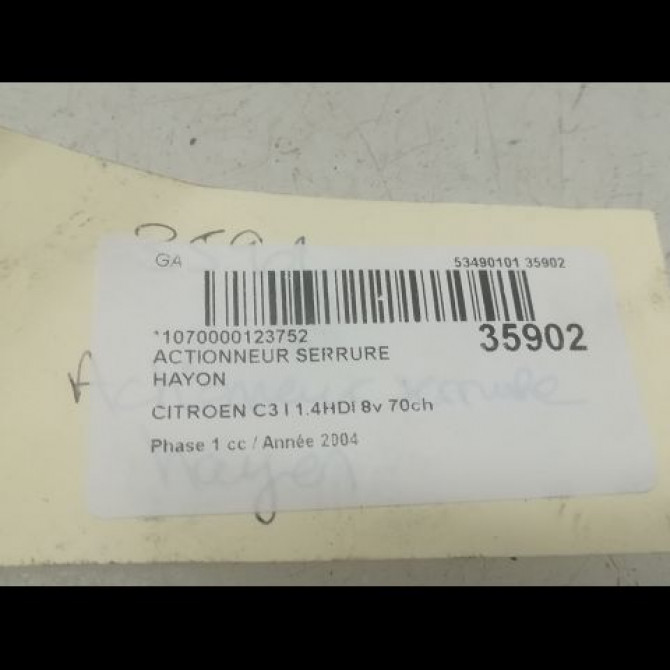 Actionneur serrure hayon occasion CITROEN C3 I Phase 1 04-2002->10-2005 1.4HDI 8v 70ch 3