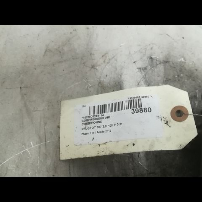 Compresseur air conditionne occasion PEUGEOT 307 Phase 1 04-2001->06-2005 2.0 HDI 110ch 6453KW 6