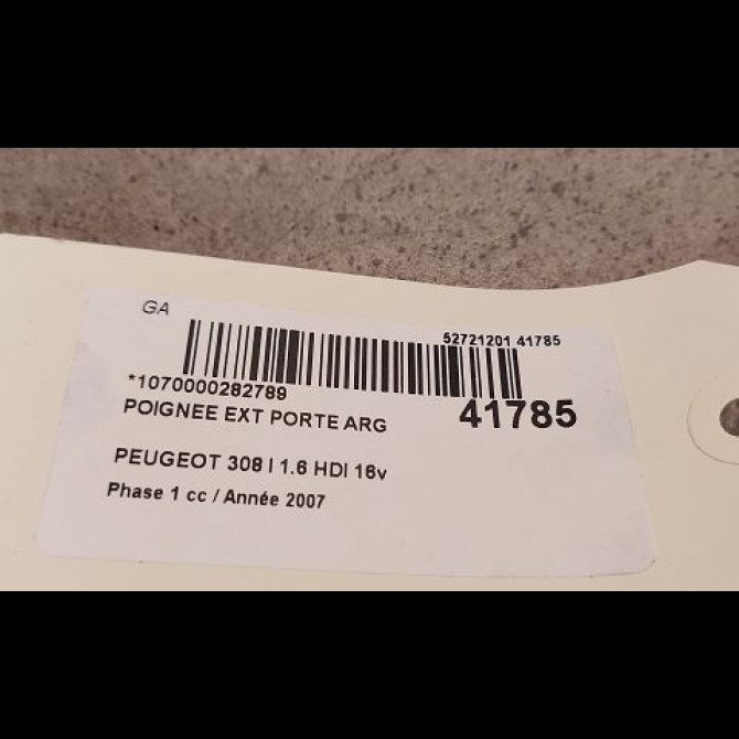 Poignee ext porte arg occasion PEUGEOT 308 I Phase 1 09-2007->03-2011 1.6 HDI 16v 110ch 9101GH 3