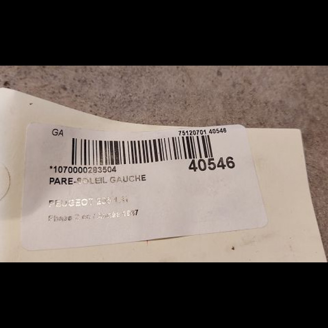 Pare-soleil gauche occasion PEUGEOT 205 205 Phase 2 1987-07-01->1998-12-31 1.1i 8143G6 3