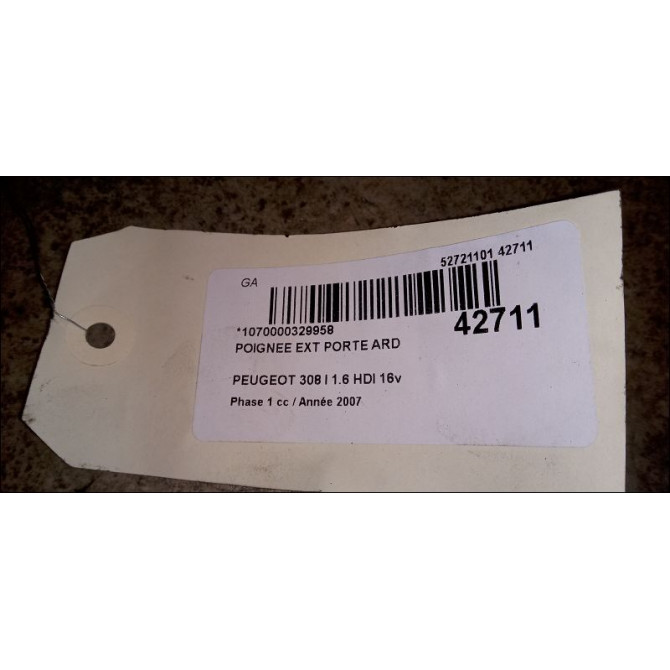Poignee ext porte ard occasion PEUGEOT 308 I Phase 1 09-2007->03-2011 1.6 HDI 16v 110ch 9101GH 2