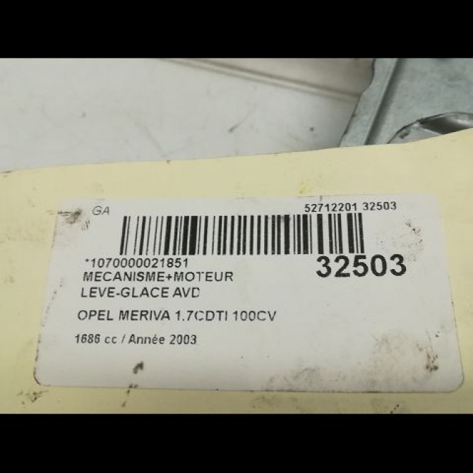 Mecanisme + moteur lève-glace avant droit occasion OPEL MERIVA I Phase 1 04-2003->12-2005 1.3 CDTI 70ch 93186831 5