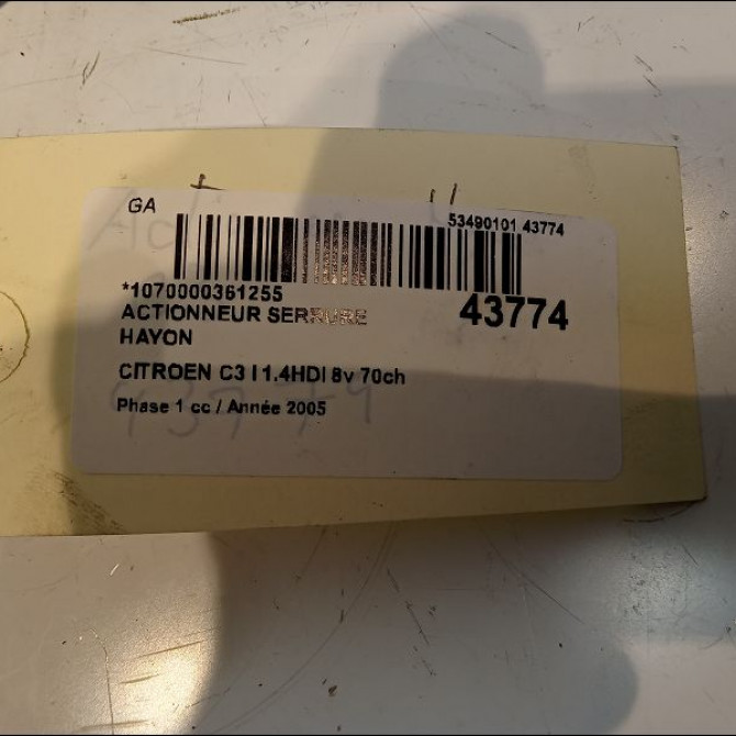 Actionneur serrure hayon occasion CITROEN C3 I Phase 1 04-2002->10-2005 1.4HDI 8v 70ch 3