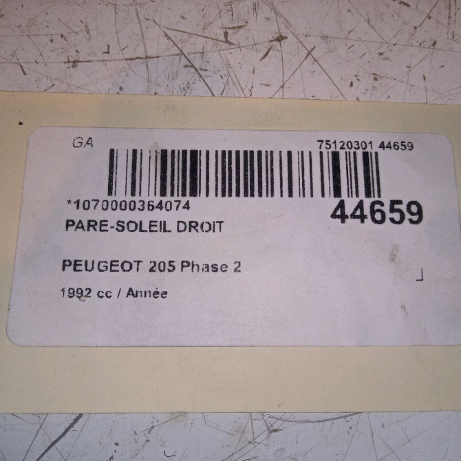 Pare-soleil droit occasion PEUGEOT 205 205 Phase 2 1987-07-01->1998-12-31 8143G6 4