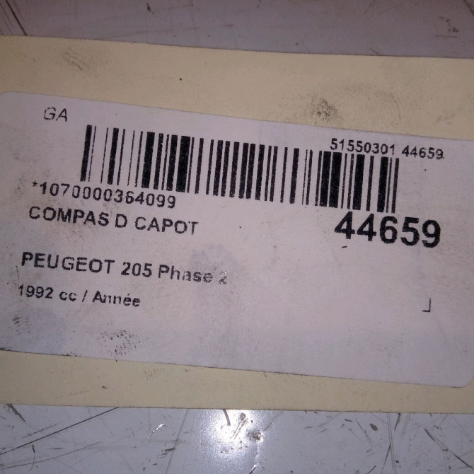 Compas d capot occasion PEUGEOT 205 205 Phase 2 1987-07-01->1998-12-31 791324 3