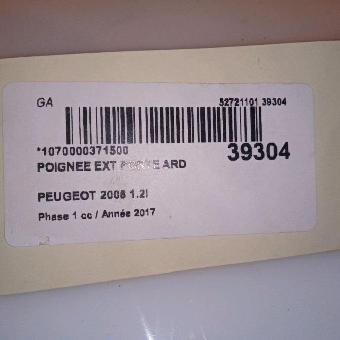 Poignee ext porte ard occasion PEUGEOT 2008 Phase 1 01-2013->... 1.2i PURETECH 110ch 9101GH 4