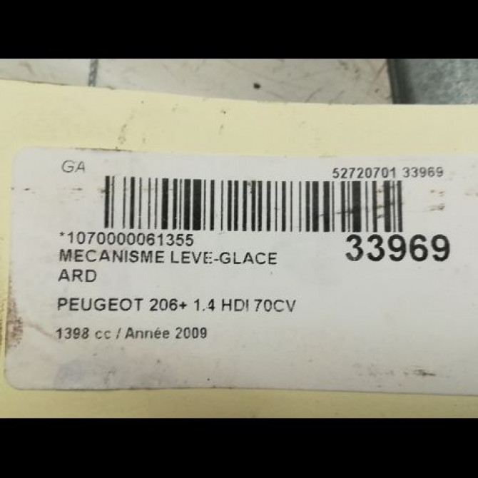 Mecanisme leve-glace arrière droit occasion PEUGEOT 206 + Phase 1 03-2009->05-2013 1.1i 8v 60ch 922452 5
