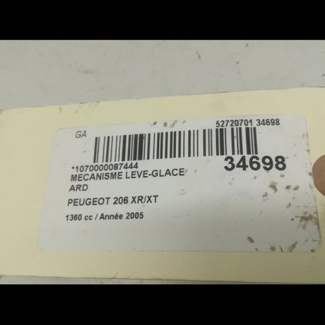 Mecanisme leve-glace arrière droit occasion PEUGEOT 206 Phase 1 09-1998->03-2009 1.4i 922452 4
