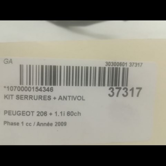 Kit serrures + antivol occasion PEUGEOT 206 + Phase 1 03-2009->05-2013 1.1i 60ch 4162NR 5