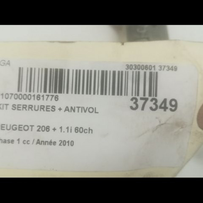 Kit serrures + antivol occasion PEUGEOT 206 + Phase 1 03-2009->05-2013 1.1i 60ch 4162NR 5
