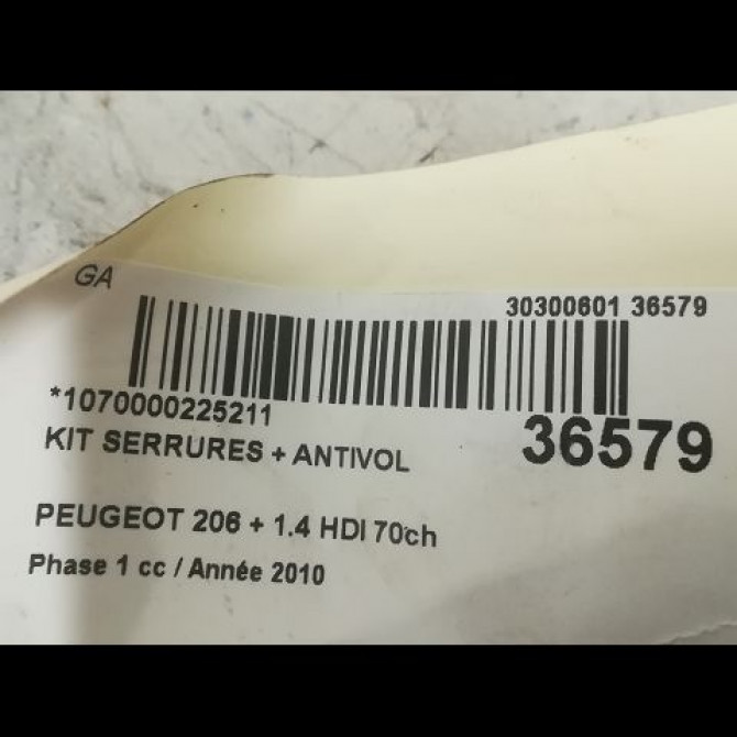 Kit serrures + antivol occasion PEUGEOT 206 + Phase 1 03-2009->05-2013 1.4 HDI 70ch 4162NR 4