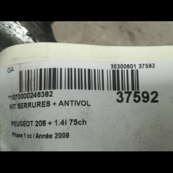 Kit serrures + antivol occasion PEUGEOT 206 + Phase 1 03-2009->05-2013 1.4i 75ch 4162NR 2