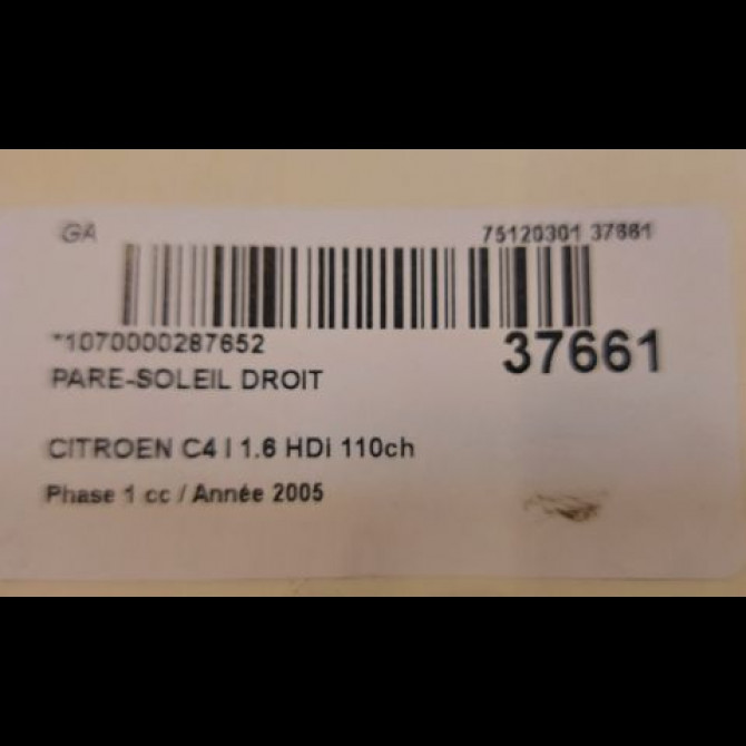 Pare-soleil droit occasion CITROEN C4 I Phase 1 11-2004->07-2008 1.6 HDi 110ch 8143JG 3
